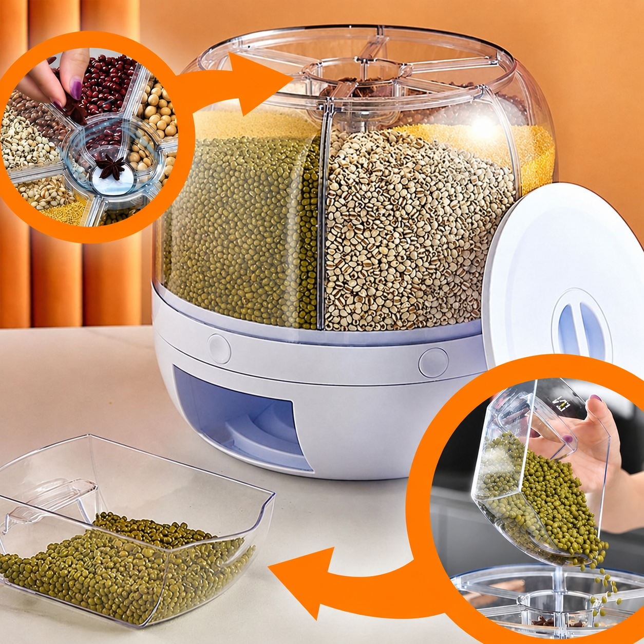 Dispenser de Cereais Giratório 6 Divisórias
